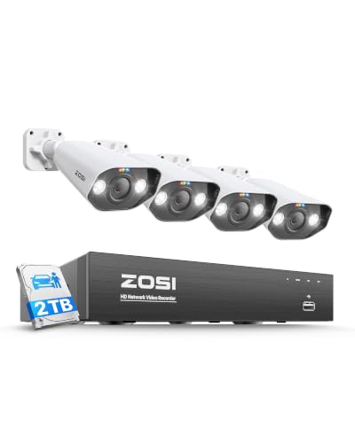 Image of ZOSI 4K 8CH PoE Security Camera System with 2TB HDD, 4pcs 8MP Wired Cameras | Person Vehicle Detection, Color Night Vision, 2 Way Audio, Spotlight & Sound Siren, 24 /7 Recording, Outdoor & Indoor Use