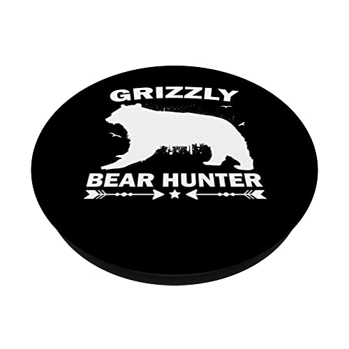 Grizzly Bear Hunt Wildlife Hunter Hunting PopSockets Swappable PopGrip, Black - Image 2
