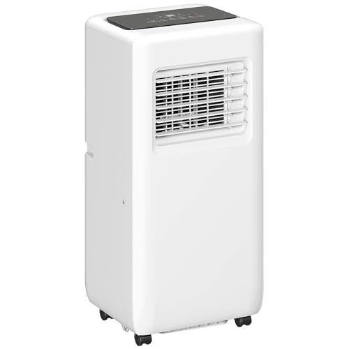HOMCOM Mobile Klimaanlage 3- in- 1 2, 6 kW Klimagerät 9000 BTU mit Kühlung, Luftentfeuchter und Ventilator, Automatik Luftkühler mit Abluftschlauch, Fernbedienung, Timer und Kindersicherung, Weiß