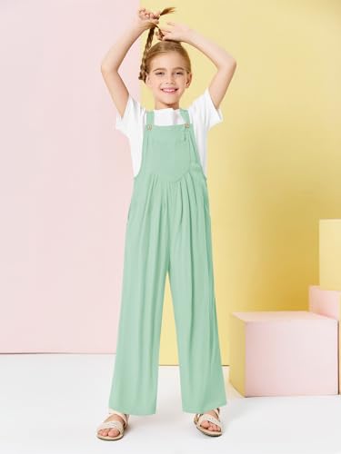 Image of Haloumoning Girls Overalls Kids Casual Sleeveless Wide Leg Jumpsuit Loose Rompers with Pockets 5-14 Years