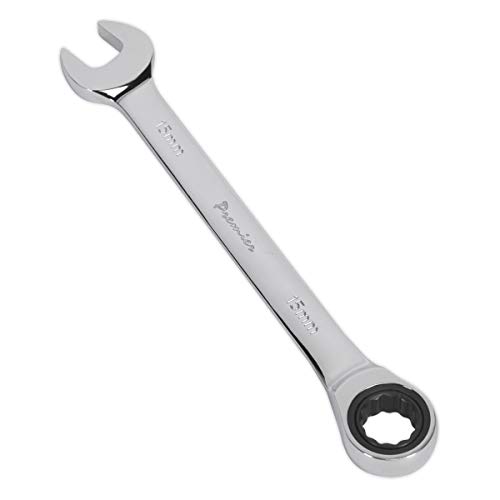 Sealey Rcw15 Ratchet Combination Spanner 15Mm, White, 203mm x 17mm x 60mm