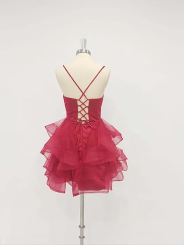 ZSHAOLHYJYZS Tiered Homecoming Dresses 2025 V-Neck Glitter Tulle Spaghetti Straps Short Prom Dresses for Teens Ball Gown4