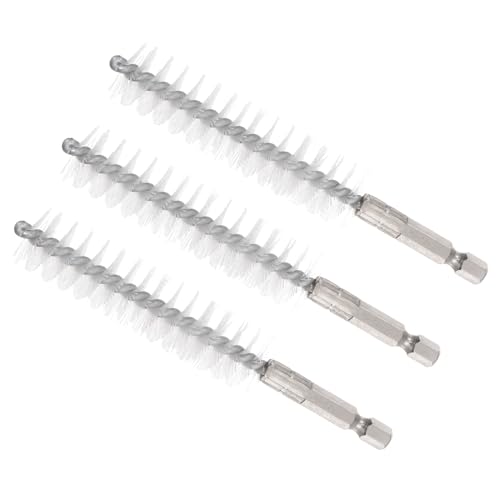 Image of Bore Brush, 19mm Dia 75mm Length, Nylon Twisted Cleaning Wire Brushes with 1 /4 inch Hex Shank - (Applications: for Power Drill), 3-Pieces