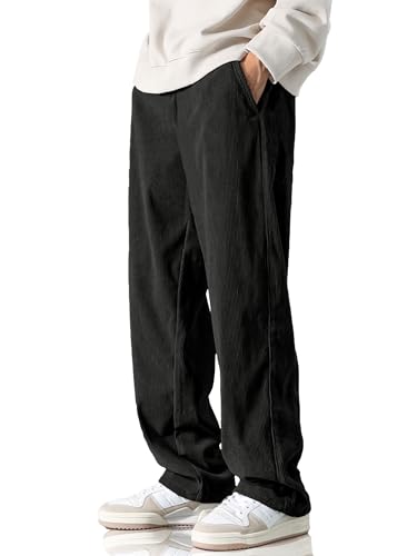 HOTake Men's Casual Corduroy Pants Vintage Drawstring Baggy Sweatpants Loose Fit XL(38) Black