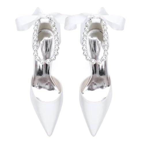 Women's Pearl Wedding Shoes for Bride High Heel Bridal Shoes Closed Pointy Toe Satin Wedding Dress Pumps2