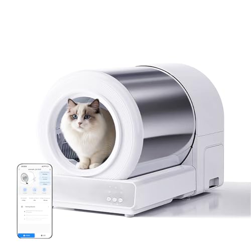 Musonic Self Cleaning Cat Litter Tray, Automatic Robot Box for Multiple Cats, Smart Self Cleaning with Safety Protection, APP Control, Stainless Stell Body Washable, Long Cave Design.