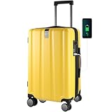 KROSER Hardside Expandable Carry On Luggage with Spinner Wheels & Built-in TSA Lock, Durable Suitcase Rolling Luggage with USB Port, Carry-On 20-Inch, Yellow
