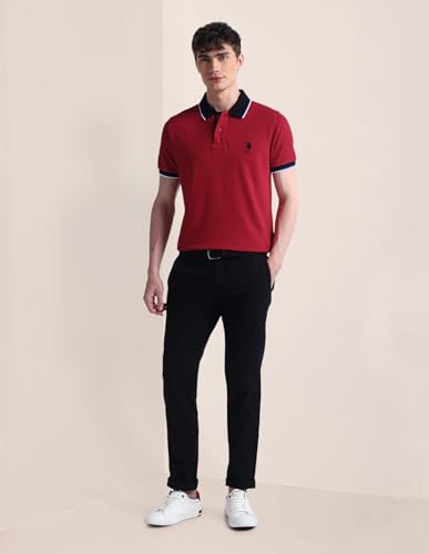 Image of U.S. Polo ASSN. Solid Slim Fit Polo T Shirts for Men - 100% Cotton, Half Sleeve Mens Tshirt