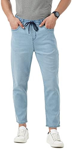 INKD Men's Jogger Jeans - Mid-Rise | Cotton Blend | Stretchable Fabric| Elasticated Waistband | Classic 5 Pocket Styling | Jeans for Men