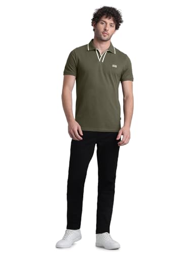 Image of Jack & Jones Men Solid Polo Collar Cotton Slim Fit T-Shirt