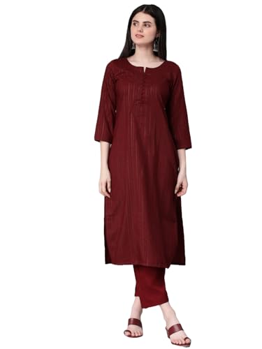 Image of Hritika Self Design Viscose Rayon Maroon Kurta & Trousers Set (HRKB0048MRON S)