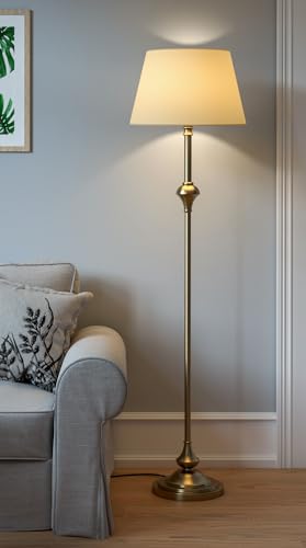 Image of Divine Trends Royal Brass Antique Finish Gold Floor Lamp Standing 5Ft Height with Cream Lampshade 16 Inches - Led Bulb Included Pack of 1