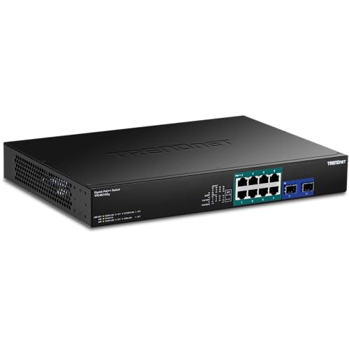 Image of TRENDnet 10-Port Gigabit PoE++ Switch, TPE-BG102g ,8 x Gigabit PoE++ Ports, 2 x Gigabit SFP Ports, 240W PoE Power Budget, 20Gbps, Internal Power Supply, Lifetime Protection, Black