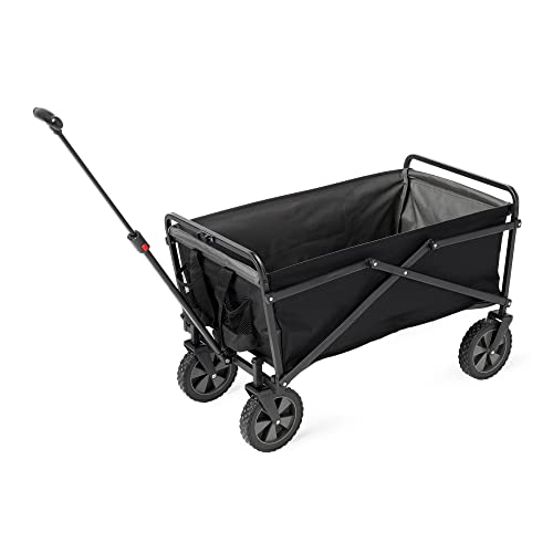Image of Seina Heavy Duty Steel Compact Collapsible Folding Outdoor Portable Utility Cart Wagon w/All Terrain Rubber Wheels and 150 Pound Capacity, Black/Grey