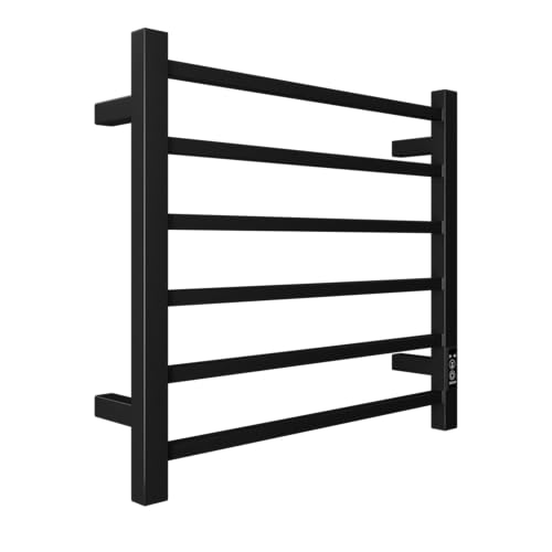 Wekuku 6-bar Electric Heated Towel Rack-Wall Mount, Plug-in Bath Towel Warmer with Timer, Matt Black Finish for Cozy, Warm Towels Year-Round
