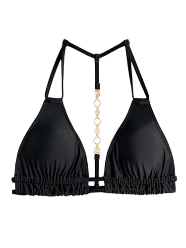 SOLY HUX Women's Halter Triangle Bikini Top Chain Strap Summer Beach Swimsuit Tops