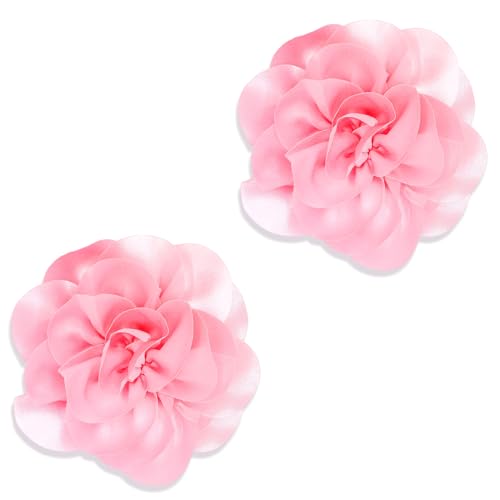 Image of 2Pack 6inch Extra Large Satin Brooches Lapel Pins Dainty Elegant Fabric Camellia Rose Flower Brooch Pin for Women Wedding Part Dance Clothes Accessories Jewelry