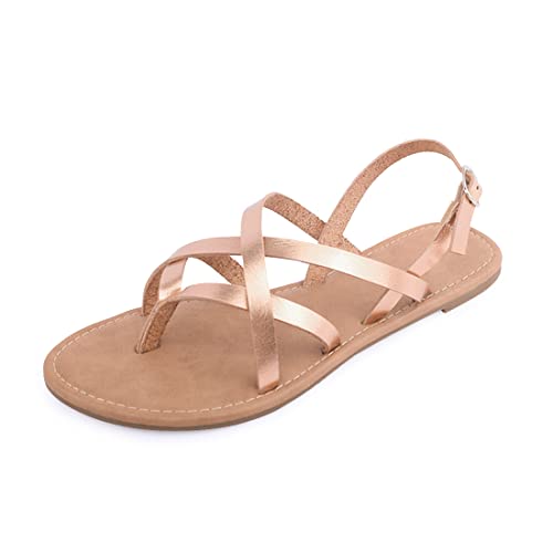 Image of Huayuanwell Women's Gladiator Flat Sandals Fisherman Strappy Sandals Ankle Strap Sandals