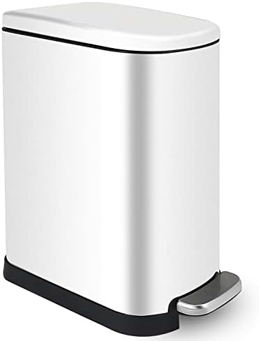 CLTEC 10 Liter/2.6 Gallon Small Trash Can with Lid Soft Close, Removable Inner Waste Basket, Rectangular Slim Garbage Can for Bathroom Bedroom Office Nursery, Narrow Step Trash Bin, White