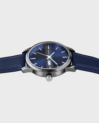Image of Daniel Klein Navy Blue Leather Strap Day Dated Men's Analog Watch - DK.1.14024-2