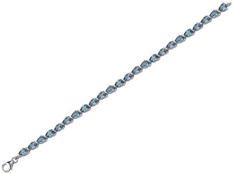 Miniatura 4 de PEORA Pulsera de tenis de lágrima de topacio azul Londres para mujer, plata esterlina 925, piedra preciosa natural, 9.50 quilates en forma de pera