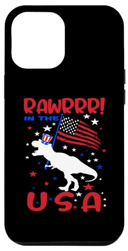 Coque pour iPhone 12 Pro Max Rawrrr ! In The USA T Rex Dinosaur 4th Of July America Flag