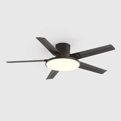 Ventilador de techo de acero inoxidable para exteriores con luces, 52 pulgadas, control remoto, perfil bajo, montaje empotrado, moderno, inteligente, con luz, silencioso, para dormitorio, color negro
