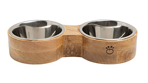 Luxury-Elevated-Dog-Bowl-Set-Mango-Wood-Stand-with-2-Stainless-Steel-Food-Water-Bowls-Raised-Pet-Feeder-with-Non-Slip-Base-Modern-Design-for-All-Dog-Sizes-Small-10oz Luxury Elevated Dog Bowl Set - Mango Wood Stand with 2 Stainless Steel Food & Water Bowls - Raised Pet Feeder with Non-Slip Base, Modern Design for All Dog Sizes, Small 10oz - Image 1