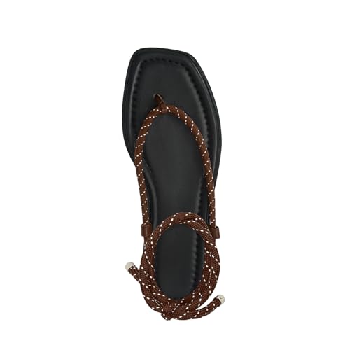 RJYLP Rope Flat Sandals for Women Strappy Open Toe Thong Sandals Summer Slingback Slip On Slide Sandals with Adjustable Strap by RJYLP - Used condition - Image 4