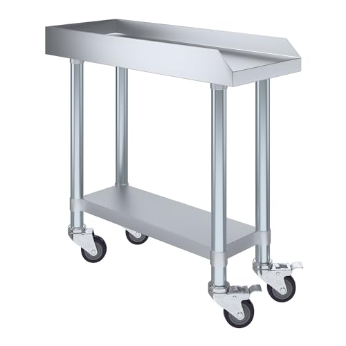 Image of AmGood Stainless Steel Equipment Stand with Undershelf + Casters, Heavy Duty, Commercial Grade, NSF Certified (30 inch Width x 12 inch Length + Casters)