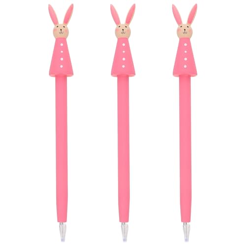 Set 3 bolígrafos gel madera forma conejo