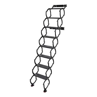 8 Steps Wall-Mounted Attic Ladder, 440lbs Retractable Folding Attic Staircase, Wall Mounted Folding Loft Ladder w/Pull Down System for Factory Buildings Garages & Rooftops (Black)