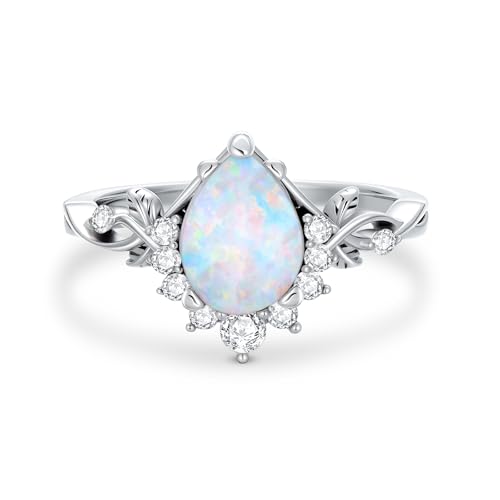 1.5 Carat 925 Sterling Silver Pear Shaped Opal Engagement Rings f...