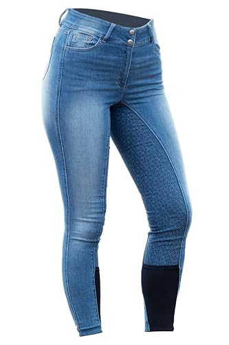 Pantalon d'équitation Kaia en jean avec fond intégral grip en silicone bleu
