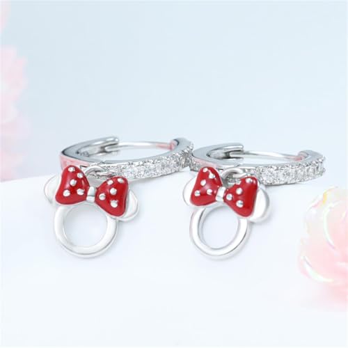 S925 Sterling Silver Shinny CZ Red Dropper Mouse Hoop Earrings Hollowed Out Mouse Bow Huggie Fashionable Cute Exquisite Small Animal Earrings For Women Wife Girlfriend Wedding Birthday4