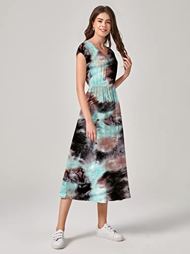 Image of Leriya Fashion Women's Tai-Dye Printed Mesh Rayon Lycra High V-Collar Neck Long Kurti Dresses for Women, A-Line Knee-Length Dress, Midi Western Dress for Women, Short Dress