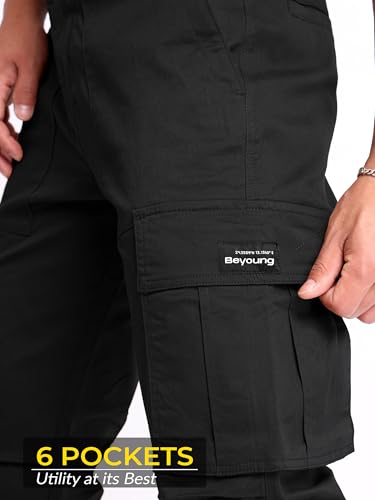 Image of Beyoung Cotton Lycra 6 Pocket Regular Fit Cargo Pants for Men | Cargo Trousers for Men
