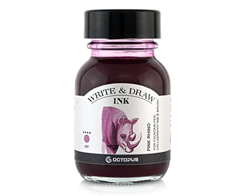 Octopus Write and Draw Pink Rhino Waterproof Ink for Writing and Drawing, Non-fading Calligraphy Ink, 50 ml