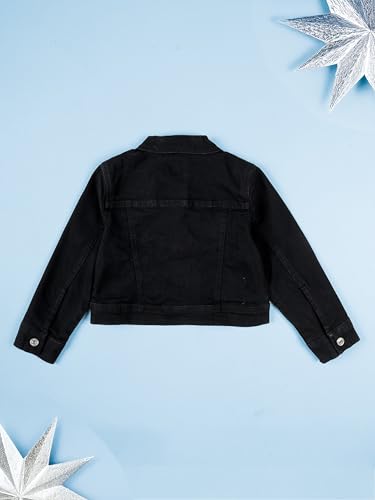 Image of Girls Full Sleeve Solid Crop Denim Jacket