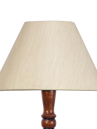 Image of Devansh Off-White Cotton conical Wooden Floor lamp -16