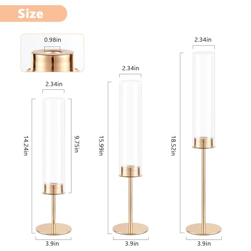 Pokine Gold Candle Holders Set Of 3 For Glass Taper Candle Holders,Hurricane Candlestick Holder For Home Decor thumb #1