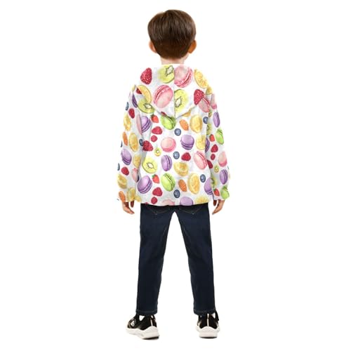 Colorful Macarons and Fruits Girls Fleece Jacket Girls Fall Jacket Boys Coats Zip Up Hoodie Outerwear 2-10T4