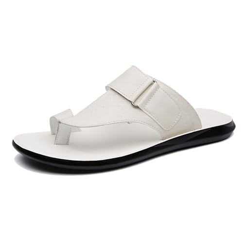 Sandalias Ortopédicas Para Hombre Talla Grande, Sandalias De Cuero Transpirables Juanetes De Moda Y Verano Hombre, Chanclas Casuales Antideslizantes Con Dedo, Para Papá, Cumpleaños(White,43 EU)