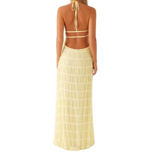Women Summer Backless Beach Maxi Dress Spaghetti Strap Sleeveless Smocked Tulle Flowy Vacation Long Dress3