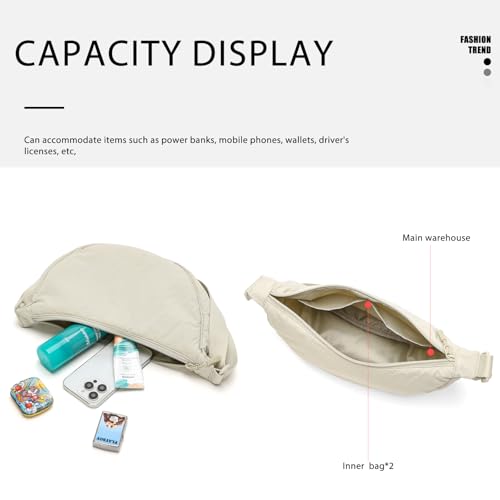 Image of Small Crescent Crossbody Bag for Women Men Lightweight Nylon Dumpling Sling Purse Shoulder Bag for Outdoor Travel(Beige, Small)