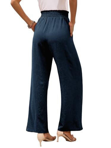 Women's Wide Leg Palazzo Pants Casual High Waist Adjustable Tie Knot Lounge Pants Pockets Loose Beach Trousers3