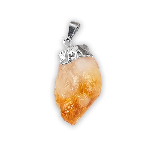 LAMARE - Pendentif Pointe Citrine en Argent avec Finition Électrolytique - Pierre Argent et Créativité - Taille Moyenne de 3 cm à 4 cm - Spécial Cadeau - 1 Pièce, 4 cm, Minéral, Citrine