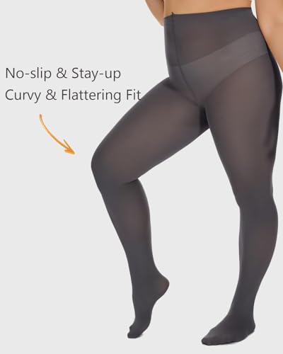 Image of DUCMODA Plus Size Tights for Women, Ultra Soft Solid Color Semi-Opaque Pantyhose, Nylon High Waist Stockings 1X 2X 3X 4X