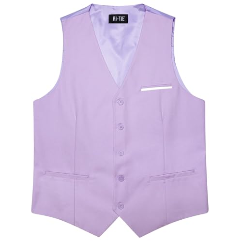 Image of Hi-Tie Men's Formal Suit Vest Solid Fit Vest for Men 3 Pockets V Neck Waistcoat Business Wedding Casual