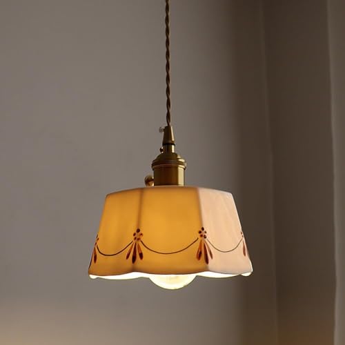 Lampes de chandelier vintage avec abat-jour en céramique blanche et laiton